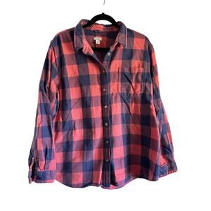 L.L. Bean Coral and Navy Lumberjack Check Flannel Women’s Size XL